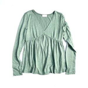 Pink Lily Green Plush V Neck Babydoll Top